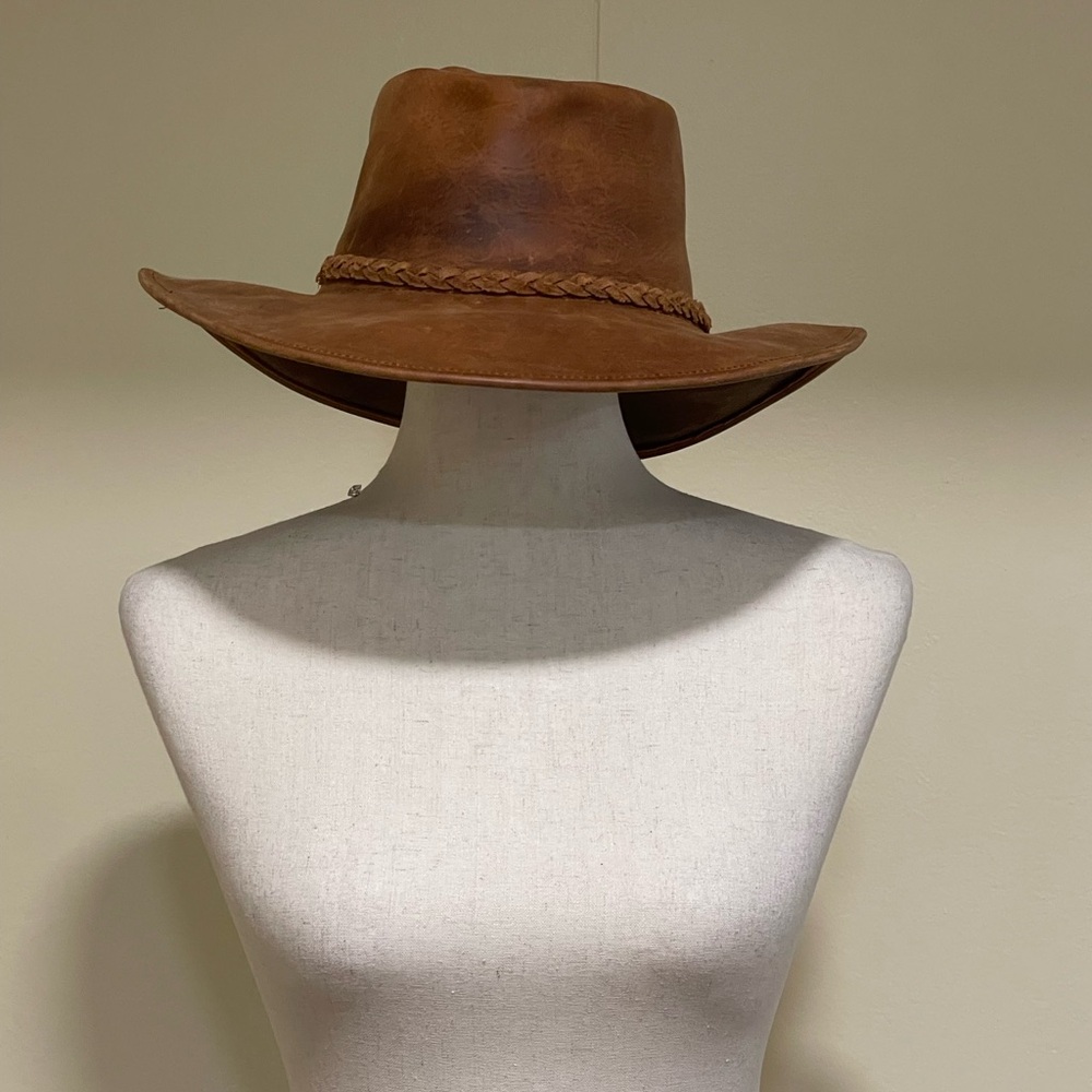 Women’s Leather Cowboy Western Hat With Braided Band Vintage Classic Brown M - Picture 2 of 11